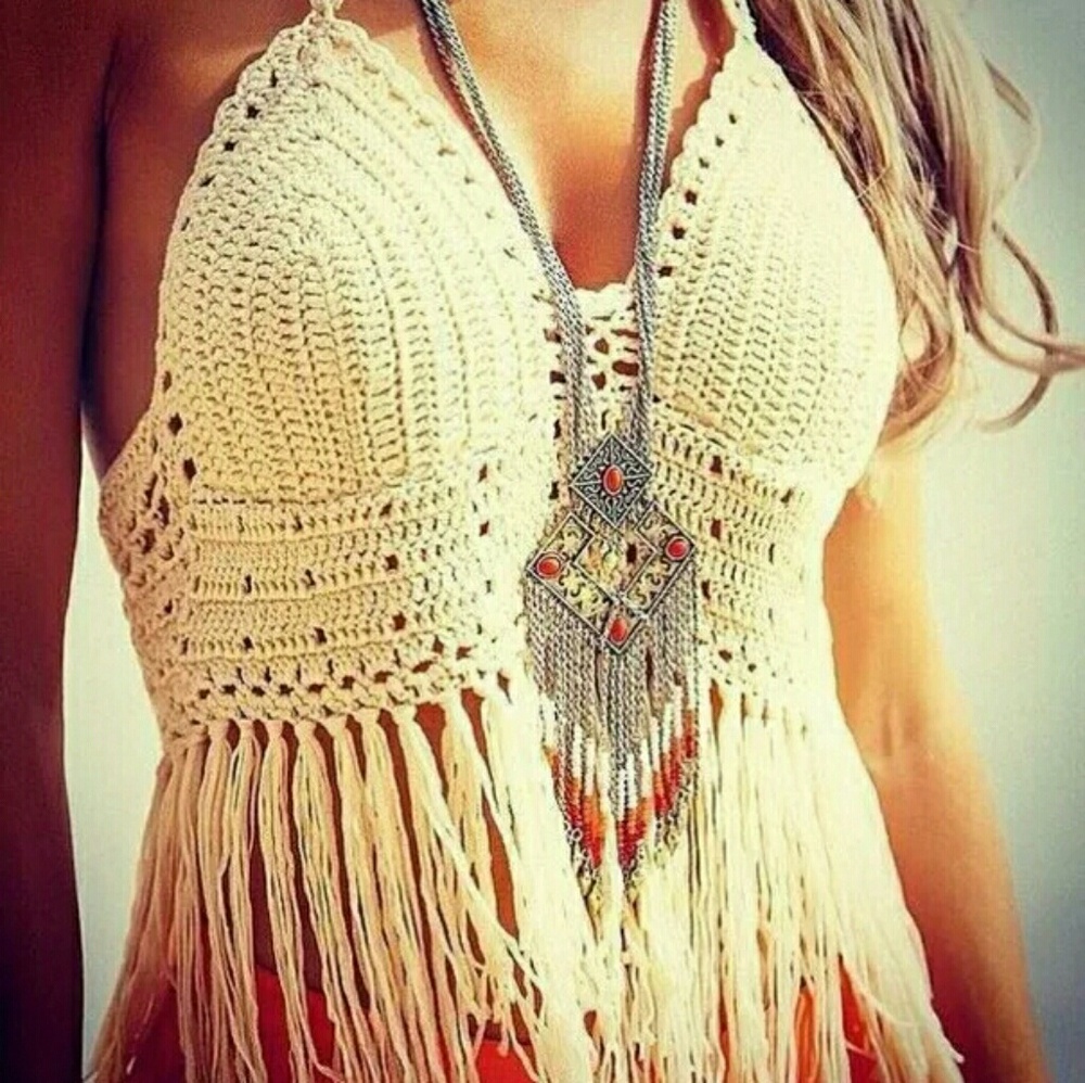 Bohemian Style Crochet Top w/fringe
